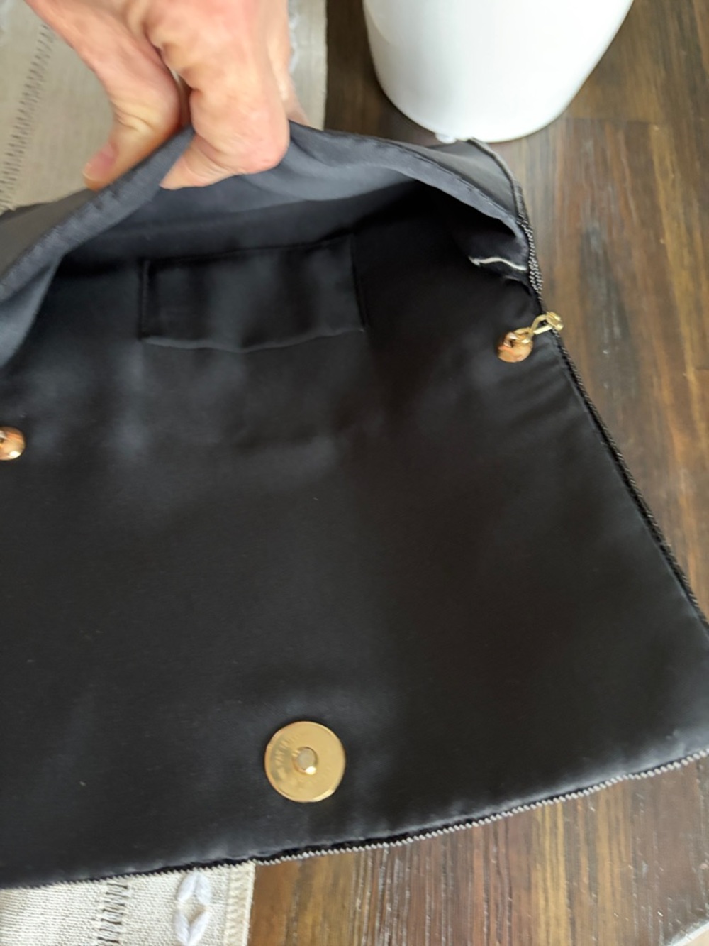 Black Beaded Evening Clutch with Gold Chain Strap - Picture 3 of 7